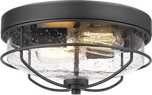 HWH INVESTMENT 2-Light Flush Mount Ceiling Light, Seeded Glass, 5HTJ7-F BK HWH INVESTMENT 2-Light Flush Mount Ceiling Light, Seeded Glass, 5HTJ7-F BK