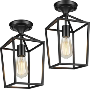 BesLowe 2-Pack Farmhouse Semi Flush Mount Ceiling Light Fixtures, Black BesLowe 2-Pack Farmhouse Semi Flush Mount Ceiling Light Fixtures, Black