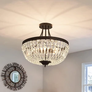 YYJLX 5-Light E12 Round Crystal Ceiling Light Fixture Modern Semi Flush Mount Chandelier Ceiling Lamp for Living Room Dining Room Entryway Hallway Foyer Bedroom Laundry BathroomBlack YYJLX 5-Light E12 Round Crystal Ceiling Light Fixture Modern Semi Flush Mount Chandelier Ceiling Lamp for Living Room Dining Room Entryway Hallway Foyer Bedroom Laundry BathroomBlack