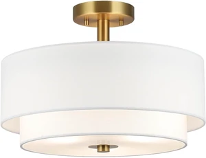 XiNBEi Lighting 16" Drum Semi Flush Mount Light for Living Room, Gold Brass XiNBEi Lighting 16" Drum Semi Flush Mount Light for Living Room, Gold Brass