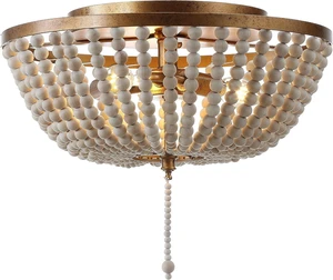 JONATHAN Y Allison Wood Beaded Flush Mount 15", Antique Gold/Cream JONATHAN Y Allison Wood Beaded Flush Mount 15", Antique Gold/Cream