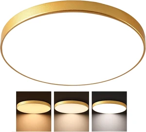 24 Inch Large Gold Round LED Flush Mount Ceiling Light, Modern 3000K/4000K/5000K Temperatures Adjustable 40W Ceiling Lighting Fixture for Bedroom Living Room Kitchen Hallway 24 Inch Large Gold Round LED Flush Mount Ceiling Light, Modern 3000K/4000K/5000K Temperatures Adjustable 40W Ceiling Lighting Fixture for Bedroom Living Room Kitchen Hallway