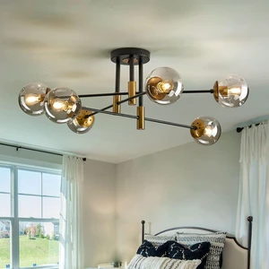 SZXYKEJI6-Lights Glass Globe Sputnik Chandelier Modern Flush Mount Ceiling Light Fixture Farmhouse Lighting for Dining Room Living Room Bedroom Kitchen Passageway(Balck and Gold) SZXYKEJI6-Lights Glass Globe Sputnik Chandelier Modern Flush Mount Ceiling Light Fixture Farmhouse Lighting for Dining Room Living Room Bedroom Kitchen Passageway(Balck and Gold)