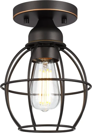 GRUENLICH Semi Flush Mount Ceiling Light, Cage Cover, Bronze, 1 Pack GRUENLICH Semi Flush Mount Ceiling Light, Cage Cover, Bronze, 1 Pack