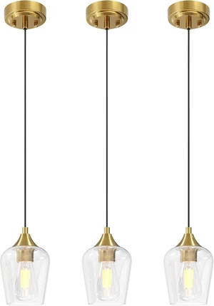 VONLUCE Pendant Lights Kitchen Island, Brushed Gold Pendant Light Fixtures with E26 Base & Adjustable Cable, Modern Pendant Lighting with Glass Shade for Living Room Bedroom Hallway, 3 Packs VONLUCE Pendant Lights Kitchen Island, Brushed Gold Pendant Light Fixtures with E26 Base & Adjustable Cable, Modern Pendant Lighting with Glass Shade for Living Room Bedroom Hallway, 3 Packs