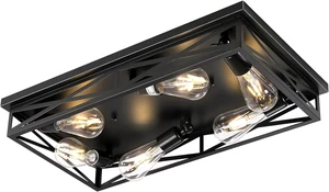 Flush Mount Ceiling Light Fixture,6-Light Black Farmhouse Flush Mount Light Fixture Kitchen Lights, 23" Metal Cage Closed to Ceiling Mounted Lights for Kitchen Hallway Entryway E26 Base Flush Mount Ceiling Light Fixture,6-Light Black Farmhouse Flush Mount Light Fixture Kitchen Lights, 23" Metal Cage Closed to Ceiling Mounted Lights for Kitchen Hallway Entryway E26 Base