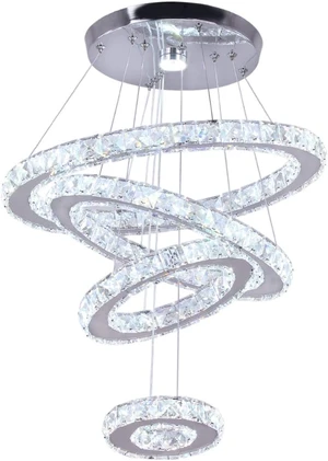 4-Ring Crystal Chandelier Adjustable LED Pendant Cool White 4-Ring Crystal Chandelier Adjustable LED Pendant Cool White