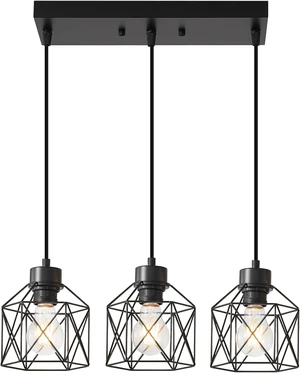 3-Light Pendant Lights, Black Hanging Light Fixture 3-Light Pendant Lights, Black Hanging Light Fixture