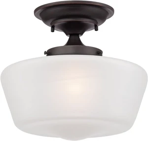 Regency Hill Schoolhouse 12" Wide Bronze White Glass Ceiling Light Fixture Regency Hill Schoolhouse 12" Wide Bronze White Glass Ceiling Light Fixture