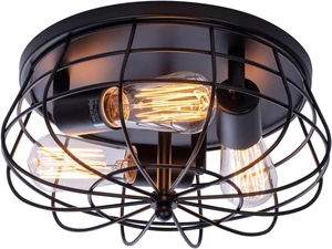 VILUXY Industrial Black Semi Flush Mount Ceiling Light 3-Light Rustic Ceiling Lamp Fixture with Metal Cage for Kitchen Living Room Dining Room Bedroom Hallway VILUXY Industrial Black Semi Flush Mount Ceiling Light 3-Light Rustic Ceiling Lamp Fixture with Metal Cage for Kitchen Living Room Dining Room Bedroom Hallway