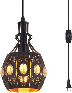 YLONG-ZS Hanging Lamp Swag Lights Plug in Pendant Light,Hanging Lights with Plug in Cord Small Black Vintage Rustic Dimmable Hanging Ceiling Lamp for Corner Restaurant Living Room Bedroom YLONG-ZS Hanging Lamp Swag Lights Plug in Pendant Light,Hanging Lights with Plug in Cord Small Black Vintage Rustic Dimmable Hanging Ceiling Lamp for Corner Restaurant Living Room Bedroom