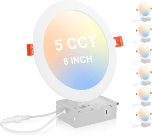 CLOUDY BAY 20W 8 inch LED Recessed Lights,5Color 2700K/3000K/3500K/4000K/5000K Selectable,Dimmable CRI 90+,IC Rated,ETL Listed,Ultra Thin Recessed Downlight with Junction Box,White,6 Pack CLOUDY BAY 20W 8 inch LED Recessed Lights,5Color 2700K/3000K/3500K/4000K/5000K Selectable,Dimmable CRI 90+,IC Rated,ETL Listed,Ultra Thin Recessed Downlight with Junction Box,White,6 Pack