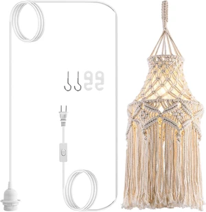 Boho Lamp Shade, Hanging Lamp with Handmade Macrame Lamp Shade Boho Lamp Shade, Hanging Lamp with Handmade Macrame Lamp Shade