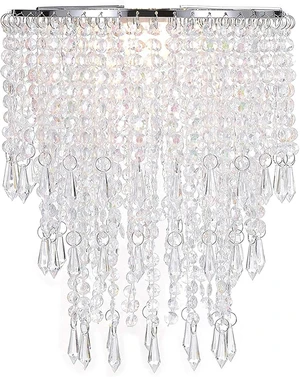 Waneway 3 Tiers Ceiling Chandelier Pendant Light Shade with Acrylic Jewel Droplets, Beaded Lampshade with Chrome Frame and Clear Beads, Diameter 8.7 inches, Clear Waneway 3 Tiers Ceiling Chandelier Pendant Light Shade with Acrylic Jewel Droplets, Beaded Lampshade with Chrome Frame and Clear Beads, Diameter 8.7 inches, Clear