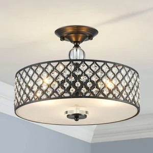Saint Mossi Semi Flush Mount Ceiling Chandelier, Modern K9 Crystal Ceiling Light Fixture for Dining Room, Livingroom, Bedroom, H11 x D15.4, Matte Black Finish Saint Mossi Semi Flush Mount Ceiling Chandelier, Modern K9 Crystal Ceiling Light Fixture for Dining Room, Livingroom, Bedroom, H11 x D15.4, Matte Black Finish