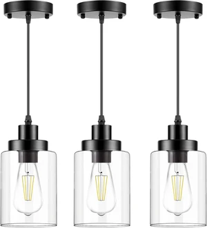 WimiSom Industrial Pendant Lighting, Modern Clear Glass Shade Farmhouse WimiSom Industrial Pendant Lighting, Modern Clear Glass Shade Farmhouse