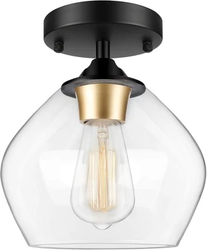 BesLowe Modern Semi Flush Mount Ceiling Light with Clear Glass Shade, Black BesLowe Modern Semi Flush Mount Ceiling Light with Clear Glass Shade, Black