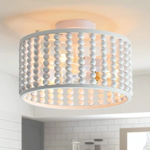 tewei Wood Bead Chandelier, Semi Flush Mount Boho Nursery Ceiling Light Fixture Rustic 3 Lights Chandelier Farmhouse E26 for Kitchen Bedroom Living Dining Room White tewei Wood Bead Chandelier, Semi Flush Mount Boho Nursery Ceiling Light Fixture Rustic 3 Lights Chandelier Farmhouse E26 for Kitchen Bedroom Living Dining Room White