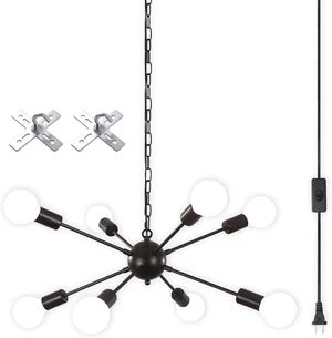 8 Lights Plug in Chandelier, Hanging Lights Black Plug in Pendant Light 8 Lights Plug in Chandelier, Hanging Lights Black Plug in Pendant Light