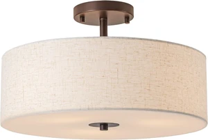 Bargeni Semi Flush Mount Ceiling Light,16" Linen Drum Light Fixture,Bronze Bargeni Semi Flush Mount Ceiling Light,16" Linen Drum Light Fixture,Bronze