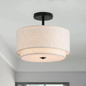 Vexagyle 12.6inch Flush Mount Ceiling Light Fixture,3-Light Modern Close to Ceiling Light with 2-Layer Linen Fabric Shade,Farmhouse Drum Ceiling Mount Lamp for Bedroom Hallway Living Room Vexagyle 12.6inch Flush Mount Ceiling Light Fixture,3-Light Modern Close to Ceiling Light with 2-Layer Linen Fabric Shade,Farmhouse Drum Ceiling Mount Lamp for Bedroom Hallway Living Room