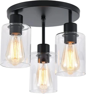 3-Light Industrial Farmhouse Black Matte Light Fixtures Ceiling Mount, with Clear Glass Shades Semi Flush Mount Ceiling Light, for Hallway Fixtures Kitchen, Foyer 3-Light Industrial Farmhouse Black Matte Light Fixtures Ceiling Mount, with Clear Glass Shades Semi Flush Mount Ceiling Light, for Hallway Fixtures Kitchen, Foyer