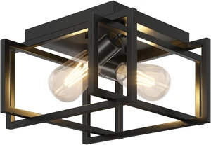 2-Light Flush Mount Ceiling Light Fixture, Industrial Black Metal Ceiling Light, Modern Rectangle Close to Ceiling Light for Hallway, Kitchen, Entryway 2-Light Flush Mount Ceiling Light Fixture, Industrial Black Metal Ceiling Light, Modern Rectangle Close to Ceiling Light for Hallway, Kitchen, Entryway
