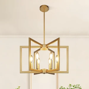 Klgxnrd 6-Light Gold Pendant Light, Modern Farmhouse Dining Room Light Fixtures Over Table, Industrial Metal Geometric Kitchen Chandelier for Entryway Hallway Foyer Bedroom Klgxnrd 6-Light Gold Pendant Light, Modern Farmhouse Dining Room Light Fixtures Over Table, Industrial Metal Geometric Kitchen Chandelier for Entryway Hallway Foyer Bedroom