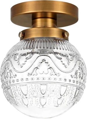 Daunton Small Semi Flush Mount Ceiling Light, Modern Globe Clear Glass Ceiling Light Fixture, Vintage Brass Gold Hallway Light Fixtures for Kitchen, Entryway, Bathroom, Closet Daunton Small Semi Flush Mount Ceiling Light, Modern Globe Clear Glass Ceiling Light Fixture, Vintage Brass Gold Hallway Light Fixtures for Kitchen, Entryway, Bathroom, Closet