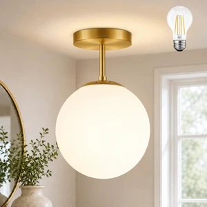 Globe Semi Flush Mount Ceiling Light Fixture Globe Ceiling Light Milk Glass Matte Gold Finish Contemporary Mid Century Modern Lighting for Hallway Living Room Kitchen Bedroom Storage(Bulb Included) Globe Semi Flush Mount Ceiling Light Fixture Globe Ceiling Light Milk Glass Matte Gold Finish Contemporary Mid Century Modern Lighting for Hallway Living Room Kitchen Bedroom Storage(Bulb Included)