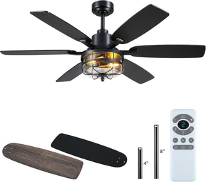 Hounberi 52 Inch Farmhouse Ceiling Fan with Light and Remote, Seeded Glass Hounberi 52 Inch Farmhouse Ceiling Fan with Light and Remote, Seeded Glass