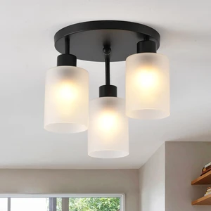 3-Light Industrial Farmhouse Black Matte Light Fixtures Ceiling Mount, with Frosted Glass Shades Semi Flush Mount Ceiling Light, for Hallway Fixtures Kitchen, Foyer 3-Light Industrial Farmhouse Black Matte Light Fixtures Ceiling Mount, with Frosted Glass Shades Semi Flush Mount Ceiling Light, for Hallway Fixtures Kitchen, Foyer