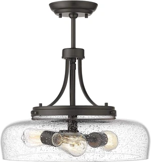 EAPUDUN Farmhouse Semi Flush Mount Ceiling Light Fixture, 3-Light Industrial Pendant Light in Oil Rubbed Bronze Finish with Clear Seeded Glass Shade, SMA1126-ORB EAPUDUN Farmhouse Semi Flush Mount Ceiling Light Fixture, 3-Light Industrial Pendant Light in Oil Rubbed Bronze Finish with Clear Seeded Glass Shade, SMA1126-ORB