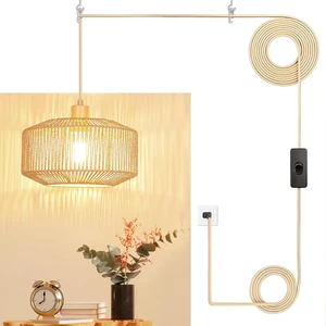 Qingmiao Boho Plug in Pendant Light, Handwoven Shade, 3 Way Bulb, 14ft Cord Qingmiao Boho Plug in Pendant Light, Handwoven Shade, 3 Way Bulb, 14ft Cord