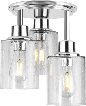 Semi Flush Mount Ceiling Light, 3-Light Close to Ceiling Light Fixtures, Electroplating Chrome Finish with Clear Seeded Glass Shade Chandelier Lighting for Stairs Porch Hallway Entryway Kitchen Semi Flush Mount Ceiling Light, 3-Light Close to Ceiling Light Fixtures, Electroplating Chrome Finish with Clear Seeded Glass Shade Chandelier Lighting for Stairs Porch Hallway Entryway Kitchen