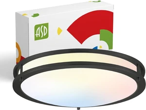 ASD LED 18" Round Flush Mount Lighting, Close to Ceiling Light Fixture | 3CCT, Dimmable, Energy Star, ETL Listed | 28W 2230LM 3000-5000K 120V | Low Profile Double Ring Lamp | Black ASD LED 18" Round Flush Mount Lighting, Close to Ceiling Light Fixture | 3CCT, Dimmable, Energy Star, ETL Listed | 28W 2230LM 3000-5000K 120V | Low Profile Double Ring Lamp | Black