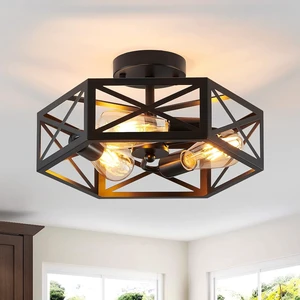 XSDeTu Semi Flush Mount Ceiling Light Fixture, Modern Farmhouse 3-Light Black Ceiling Light, Industrial Close to Ceiling Light with Metal Hexagon Cage Ceiling Lamp for Kitchen, Hallway, Bathroom XSDeTu Semi Flush Mount Ceiling Light Fixture, Modern Farmhouse 3-Light Black Ceiling Light, Industrial Close to Ceiling Light with Metal Hexagon Cage Ceiling Lamp for Kitchen, Hallway, Bathroom