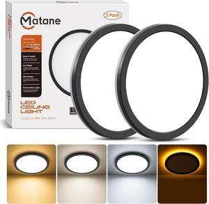 Matane 2Pack Dimmable Flush Mount Ceiling Light Fixture with Night Light, 18W 3000K 4000K 5000K, LED Low Profile Ceiling Lights for Bedroom Hallway Kitchen, 8.7inch Black Round Matane 2Pack Dimmable Flush Mount Ceiling Light Fixture with Night Light, 18W 3000K 4000K 5000K, LED Low Profile Ceiling Lights for Bedroom Hallway Kitchen, 8.7inch Black Round