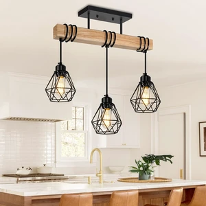 3-Lights Farmhouse Dining Room Pendant Light Fixtures Over Table, Rustic Solid Wood Kitchen Island Lighting Hanging with Metal Shades, Modern Black Ceiling Pendant Lamp for Living Room Hallway 3-Lights Farmhouse Dining Room Pendant Light Fixtures Over Table, Rustic Solid Wood Kitchen Island Lighting Hanging with Metal Shades, Modern Black Ceiling Pendant Lamp for Living Room Hallway