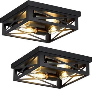 ZHU YAN Farmhouse Ceiling Light Fixture, 2 Pack Square Black Metal Cage Ceiling Lamp for Kitchen Entryway Hallway (4-Light) ZHU YAN Farmhouse Ceiling Light Fixture, 2 Pack Square Black Metal Cage Ceiling Lamp for Kitchen Entryway Hallway (4-Light)