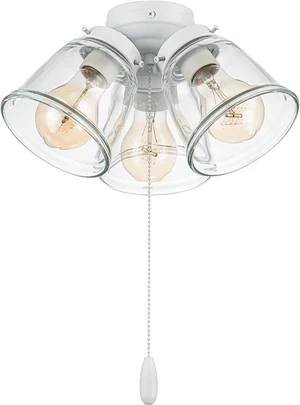 Aspen Creative 22013-1, Three-Light Ceiling Fan Light Kit with Pull Chain, Matte White Finish with Clear Glass Shades, 13-1/8" Diameter x 6-3/4" Height Aspen Creative 22013-1, Three-Light Ceiling Fan Light Kit with Pull Chain, Matte White Finish with Clear Glass Shades, 13-1/8" Diameter x 6-3/4" Height
