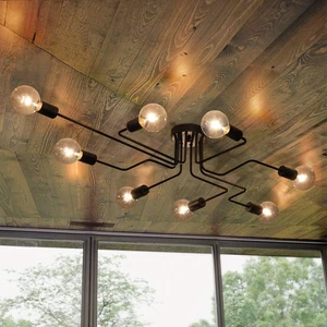 Lingkai 8 Lights Sputnik Ceiling Light Fixture Industrial Chandelier Semi Flush Mount Light Fixtures with Matte Black Finish for Living Room Bedroom Dining Room Lingkai 8 Lights Sputnik Ceiling Light Fixture Industrial Chandelier Semi Flush Mount Light Fixtures with Matte Black Finish for Living Room Bedroom Dining Room