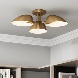 Nathan James Argo Semi Mount Flush Ceiling Light, 3-Lights Modern Retro Lighting with Black Rounded Shades for Hallway, Dining Room and Bedroom, Vintaged Brass Nathan James Argo Semi Mount Flush Ceiling Light, 3-Lights Modern Retro Lighting with Black Rounded Shades for Hallway, Dining Room and Bedroom, Vintaged Brass