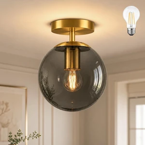 Bagood 8" Gold Modern Glass Globe Ceiling Lights Mid Century Ceiling Light Fixtures with Smoke Grey Glass Semi Flush Mount Ceiling Light for Kitchen Bathroom Hallway Bedroom Entryway Bulb Included Bagood 8" Gold Modern Glass Globe Ceiling Lights Mid Century Ceiling Light Fixtures with Smoke Grey Glass Semi Flush Mount Ceiling Light for Kitchen Bathroom Hallway Bedroom Entryway Bulb Included