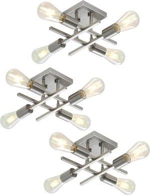 Industrial 4-Light Semi Flush Mount Ceiling Light Fixture, Modern Brushed Nickel Chandelier Lighting, Farmhouse E26 Base Sputnik Ceiling Lamp, 3 Pack Industrial 4-Light Semi Flush Mount Ceiling Light Fixture, Modern Brushed Nickel Chandelier Lighting, Farmhouse E26 Base Sputnik Ceiling Lamp, 3 Pack