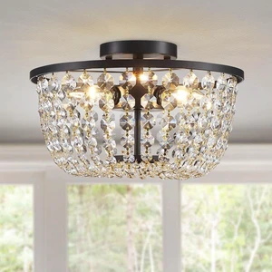 WUZUPS Crystal Chandelier Flushmount Ceiling Light Modern Lighting Fixture for Bedroom Hallway Bar Kitchen Bathroom, H 8.4" x W 13", Black, E12 Base WUZUPS Crystal Chandelier Flushmount Ceiling Light Modern Lighting Fixture for Bedroom Hallway Bar Kitchen Bathroom, H 8.4" x W 13", Black, E12 Base