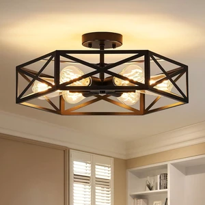 Black Modern Farmhouse Metal Semi Flush Mount Ceiling Light Fixture 19.7 in Black Modern Farmhouse Metal Semi Flush Mount Ceiling Light Fixture 19.7 in
