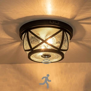 Motion Sensor Ceiling Light Fixture Outdoor Flush Mount Manual Dusk to Dawn Matte Black Waterproof Indoor Ceiling Light Fixture with Seeded Glass for Front Porch Garage Entrance Motion Sensor Ceiling Light Fixture Outdoor Flush Mount Manual Dusk to Dawn Matte Black Waterproof Indoor Ceiling Light Fixture with Seeded Glass for Front Porch Garage Entrance