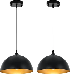 Farmhouse Pendant Lighting for Kitchen Island,Black and Gold Dome Pendant Light Fixtures, Industrial Hanging Ceiling Light for Dining Room Foyer Cafe Kitchen Sink,2 Pack Farmhouse Pendant Lighting for Kitchen Island,Black and Gold Dome Pendant Light Fixtures, Industrial Hanging Ceiling Light for Dining Room Foyer Cafe Kitchen Sink,2 Pack