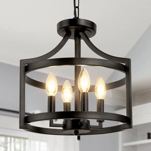 4-Light Farmhouse Chandelier, Black Semi Flush Mount Ceiling Light Convertible Pendant Lighting or Semi Flush Mount Chandelier, Modern Rustic Cage Chandeliers for Dining Room Kitchen Foyer 4-Light Farmhouse Chandelier, Black Semi Flush Mount Ceiling Light Convertible Pendant Lighting or Semi Flush Mount Chandelier, Modern Rustic Cage Chandeliers for Dining Room Kitchen Foyer
